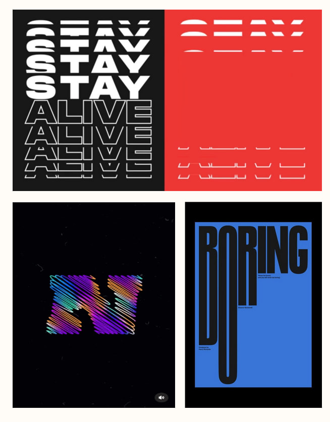 Moodboard for the "Bitīt' matos" animation, featuring different type mid-animation for inspiration.