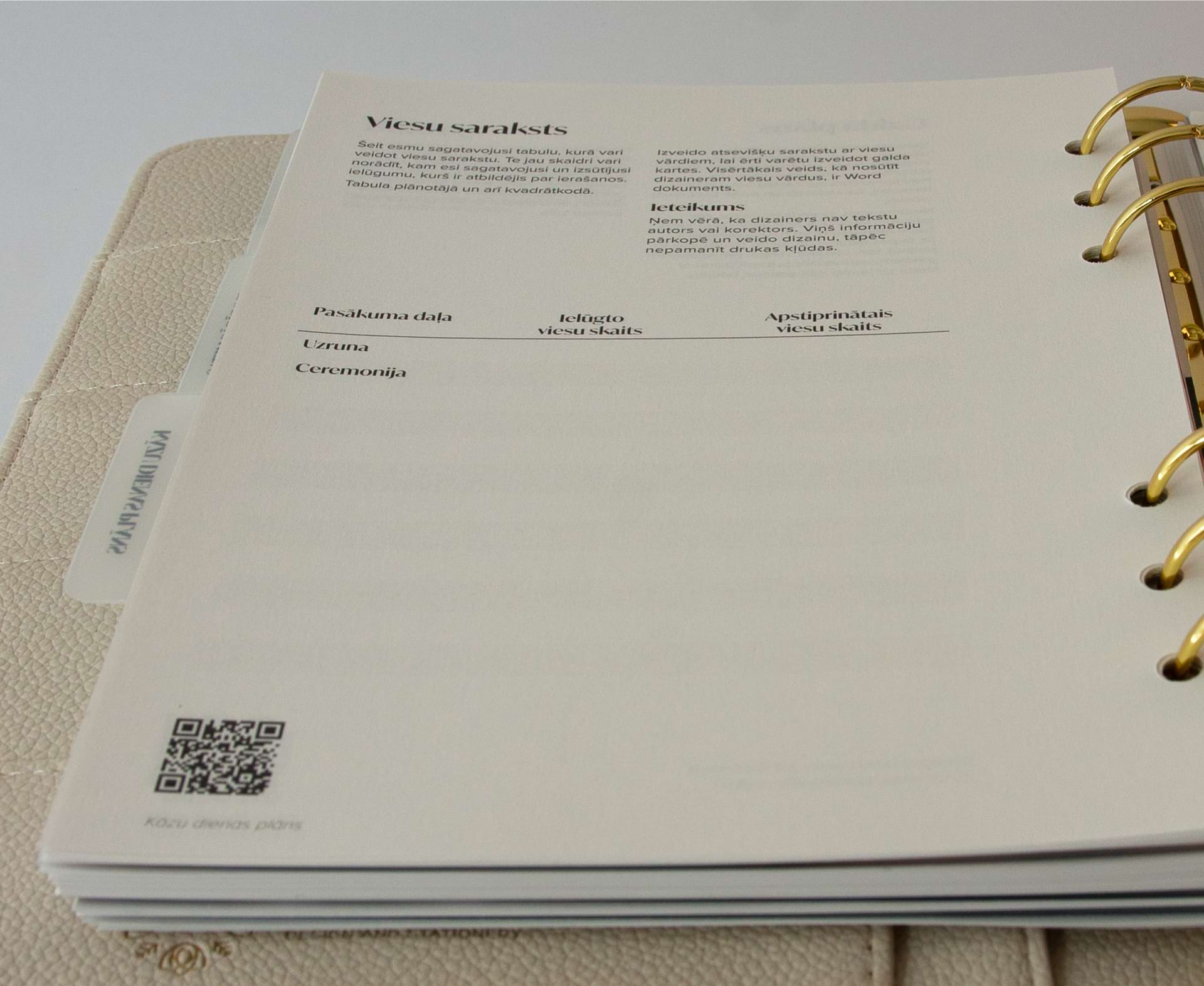 A close up of the guest list planning list page.