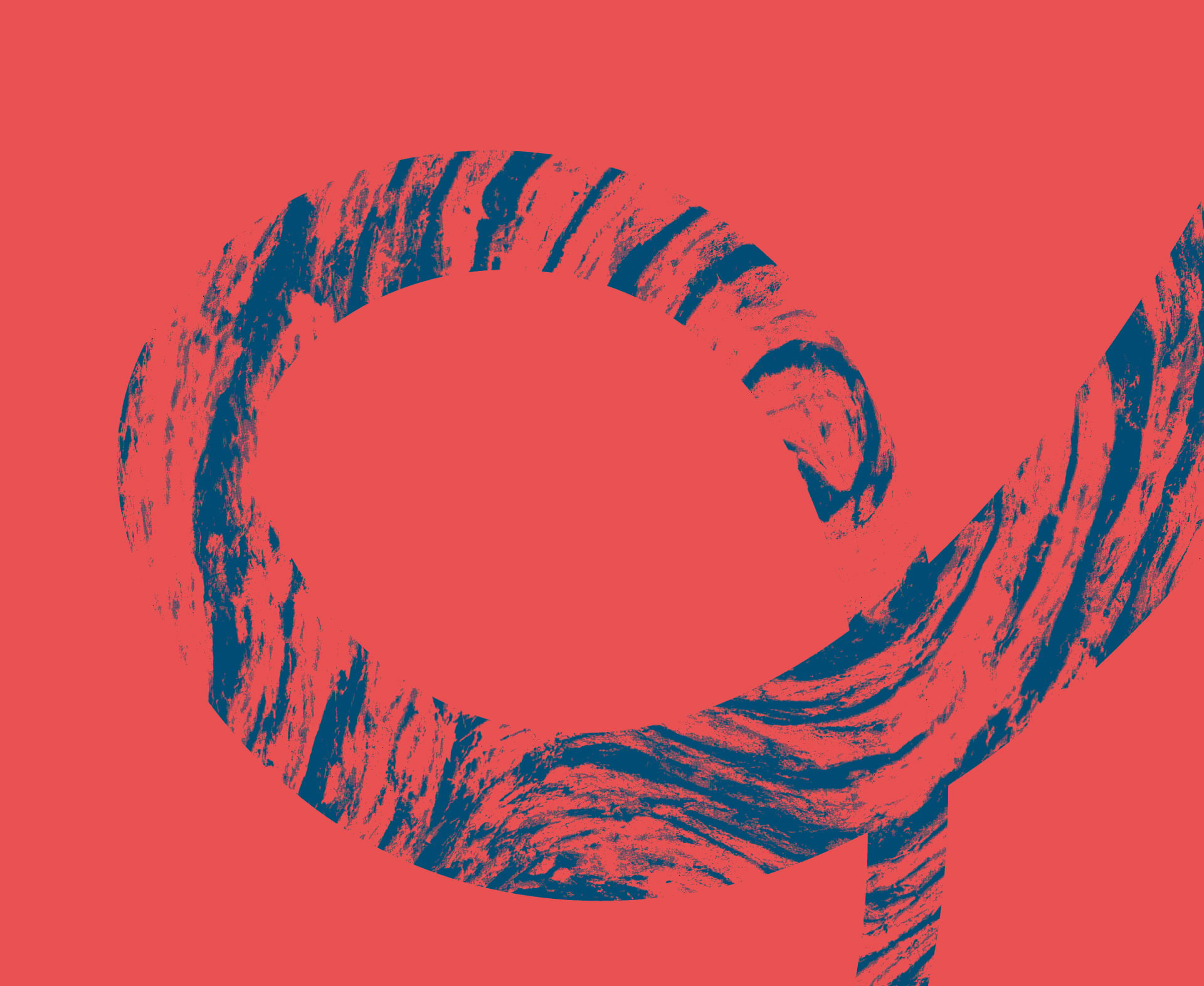 A red background graphic with a patterned looping stroke.