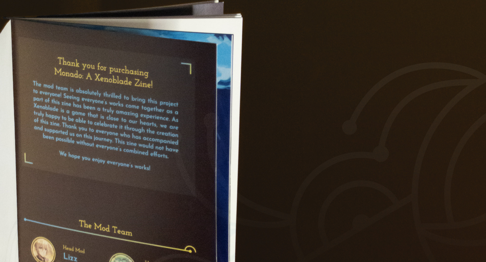 The introductory page in the zine, featuring a thank you and the mod team.