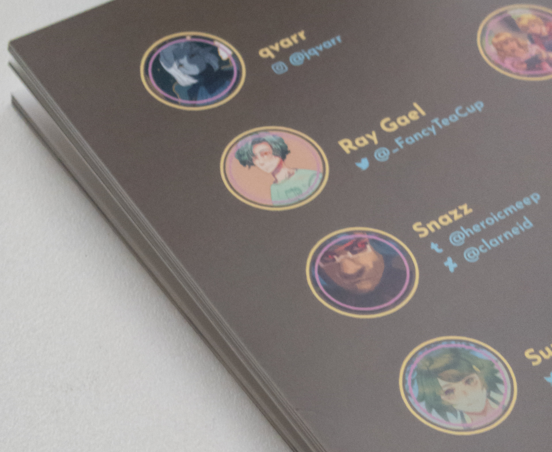 A close up of the credits page in the zine.